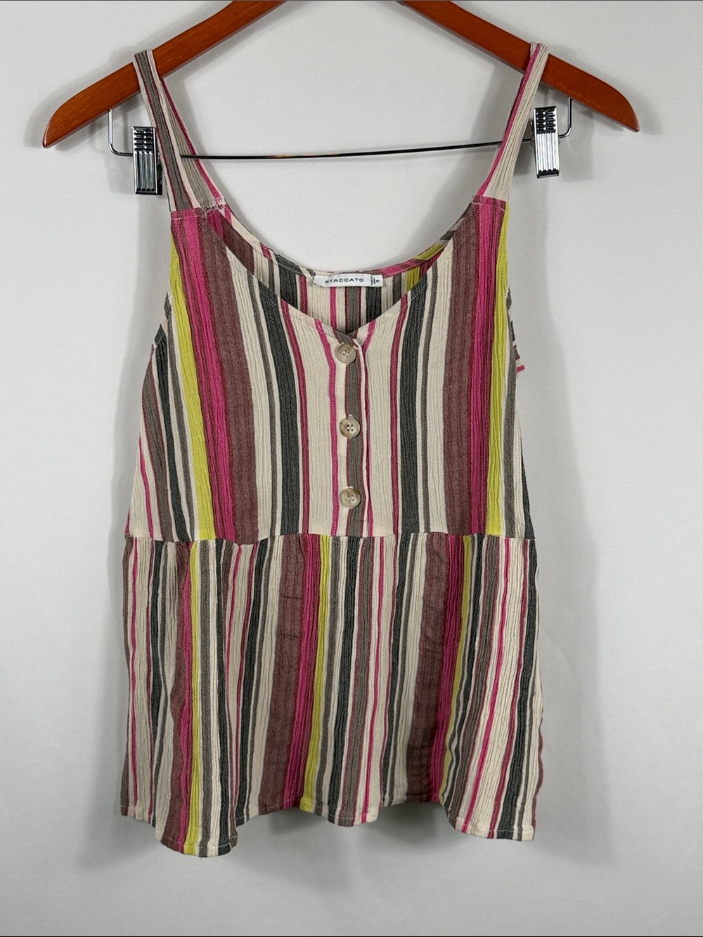 Staccato Striped Tank Top in Pink, Brown & Lime. Womens Size S